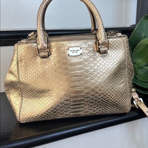 Michael kors genuine leather embossed satchel shoulder crossbody handbag purse - Picture 2 of 14